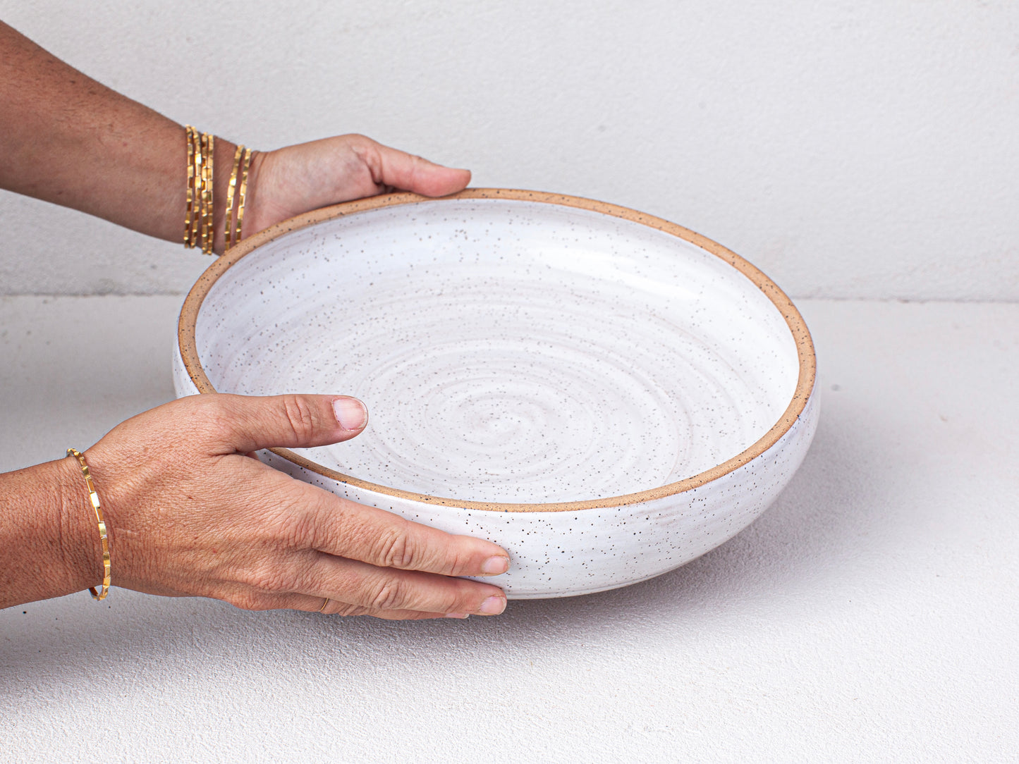 Speckled White Large Shallow Serving Bowl
