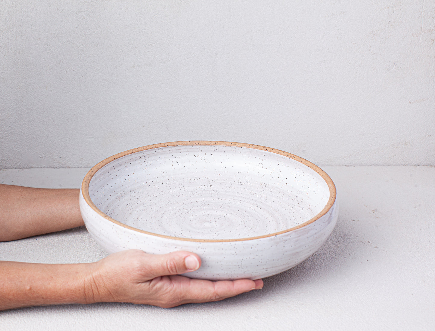 Speckled White Large Shallow Serving Bowl