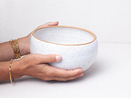 Speckled White Every Day Pottery Serving Bowl