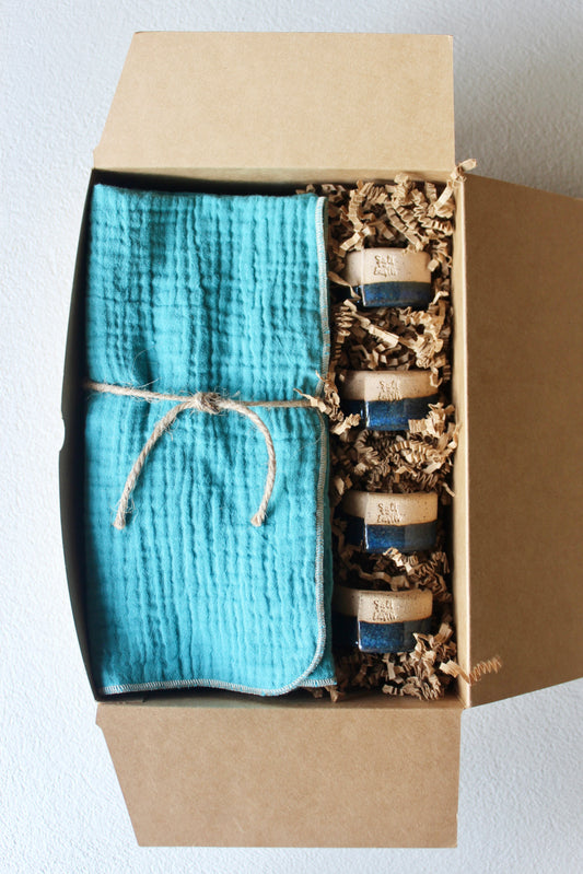 Blue Napkins + Napkin Rings Gift Set